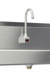 SANI-LAV Hands-Free Wash Station: 3 Stations, 5 in Bowl Dp, 65 in Bowl Lg, 16 1/2 in Bowl Wd, 16 ga (MPN 5A3B-0.5). Key specifications — Includes Side Splash: Side Splash Not Included; Series: Stainless Steel Wash-Station; Brand: SANI-LAV; Power Source: Battery Powered.