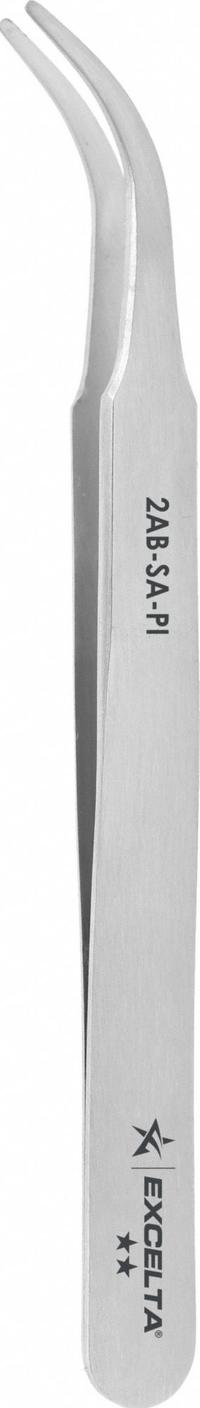 EXCELTA Tweezers: Stainless Steel, Round, Curved Tip (MPN 2AB-SA-PI). Key specifications — attr1002355: Stainless Steel; attr1002345: EXCELTA; attr1002348: Stainless Steel; attr1002358: Smooth; attr1002361: 2AB-SA; attr1024781: Standard.
