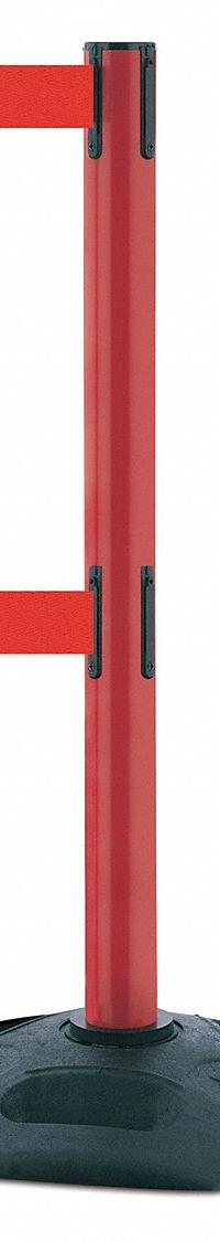 TENSABARRIER Barrier Post with Belt: Red, No Pattern, No Legend, 7 1/2 ft Belt Lg, Red (MPN 886T2-21-STD-NO-R5X-C). Key specifications — Base Material: Rubber; Belt Color: Red; Brand: TENSABARRIER; Post Material: Plastic; Post Color: Red; Message: No Legend.