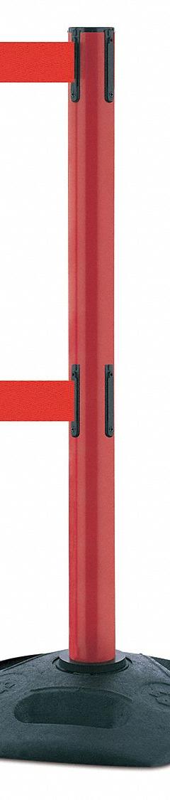 TENSABARRIER Barrier Post with Belt: Red, No Pattern, No Legend, 7 1/2 ft Belt Lg, Red (MPN 886T2-21-STD-NO-R5X-C). Key specifications — Base Material: Rubber; Belt Color: Red; Brand: TENSABARRIER; Post Material: Plastic; Post Color: Red; Message: No Legend.