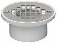 OATEY Floor Drain: 5 in Overall Dia, 5 in Grate Size, 3 in Nominal Pipe Size, Solvent Weld, Plastic (MPN 43583). Key specifications — Color: White; Connection Type: Solvent Weld; Brand: OATEY; Includes: Screw-In Strainer.