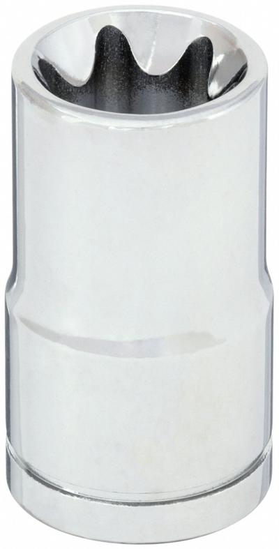 WESTWARD Socket: 1/2 in Drive Size, E16 Socket Size, External Torx, Std, Chrome - 1/2" Drive External Torx Hand Sockets