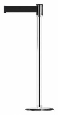 TENSABARRIER Barrier Post with Belt: Black, No Pattern, No Legend, 7 1/2 ft Belt Lg, Silver (MPN 890U-1P-1P-1P-STD-NO-B9X-C). Key specifications — Base Material: Cast Iron; Belt Color: Black; Brand: TENSABARRIER; Post Material: Metal Alloy; Post Color: Silver; Message: No Legend.