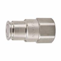 PARKER Nose Piece Assembly Coupling: 3/8 in, Female Thread, 9/16"-18 Thread Size, Stainless Steel (MPN NSS-372-6FO). Key specifications — Connection Type: Female Thread; Body Material: Stainless Steel; Brand: PARKER; Temperature Range: -70° to 250°F; Thread Size: 9/16"-18.
