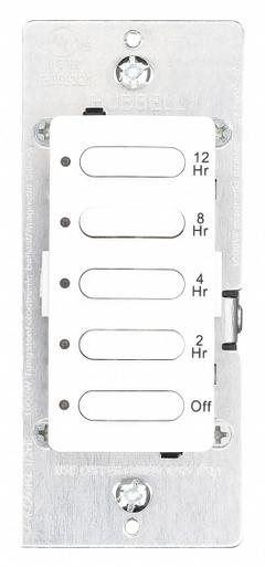 HUBBELL WIRING DEVICE-KELLEMS Countdown Timer: 24 hr Max, 2 hr Min, SPST, 120/277V AC, White (MPN DT5012W). Key specifications — Brand: HUBBELL WIRING DEVICE-KELLEMS; Includes Hold: No Hold Included.