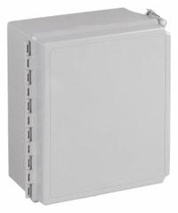 HOFFMAN Enclosure: Fiberglass, 16 in x 14 in x 8 in, NEMA 12/13/4/4X, Solid Cover, Hinged, Wall (MPN A16148CHQRFG). Key specifications — Brand: HOFFMAN; Closure Method: Quick Release Latch; Enclosure Material: Fiberglass; Knockouts: Not Included.