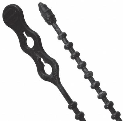 GARDNER BENDER Beadle Wrap: Black, 8 in Lg, Outdoor Use, Max. 2 in Bundle Dia., 70 lb Rated - Beaded Releasable Cable Ties