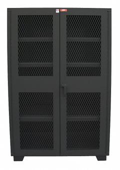 JAMCO Storage Cabinet: 36 in x 18 in x 78 in, 4 Adj Shelves, Swing Handle & Padlock Hasp, Legs (MPN DM136BL). Key specifications — Brand: JAMCO; Body Panel Type: Ventilated; Base Type: Legs; Cabinet Color: Black; Frame Assembled: Assembled.