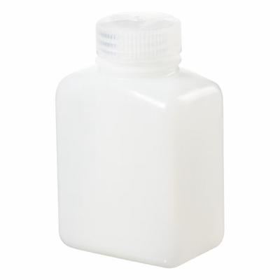 NALGENE Laboratory Bottle: 250 mL, 8 fl oz, HDPE, Natural, 38 mm Screw Closure Size - HDPE Rectangular Lab Bottles