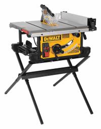 DEWALT Table Saw: 120 V AC Volt, 15 A Current, 22 in Left to 32 1/2 in Right, 10 in Blade Dia. (MPN DWE7491X). Key specifications — attr1170599: DEWALT; attr1170609: Automatic Blade Safety Retraction Included.