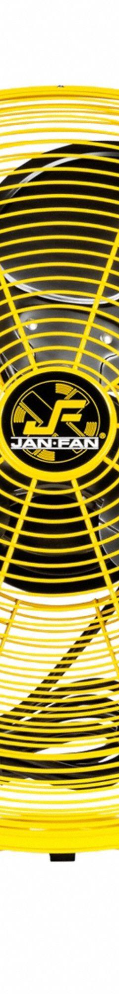 JAN FAN Mounted Fan: 18 in Blade Dia, 3 Speeds, 120V AC, Direct Drive, Steel (MPN JF-18F-Y). Key specifications — Number of Speeds: 3; Voltage: 120V AC; Brand: JAN FAN.