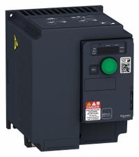 SCHNEIDER Variable Frequency Drive: In Phase Three, Out Phase Three, 3 hp, IP20, No Bypass, Compact (MPN ATV320U30M3C). Key specifications — Style: Compact; Color: Black/Blue/Gray; Output Phase: Three.