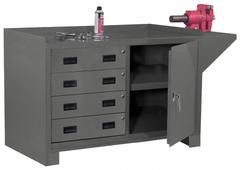 DURHAM MFG Cabinet Workbench: Steel, 48 in x 24 in, 2,000 lb Overall Load Capacity, Gray (MPN 3404-95). Key specifications — Assembly: Fully Assembled; Brand: DURHAM MFG; Included Components: Vice Support Shelf.