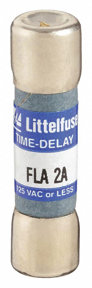 LITTELFUSE Fuse: FLA Series, Midget, Time-Delay, 2 A, 125 V AC, 13/32 in x 1 1/2 in - Time-Delay Cylindrical Fuses