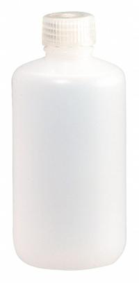 NALGENE Sampling Bottle: HDPE, 16 fl oz, 480 mL, Natural, 28-415 Screw Closure Size, Polypropylene (MPN PLA-03156). Key specifications — Body Color: Natural; Closure Attached: Packaged Separately; Brand: NALGENE; Pre-Cleaned: None; Closure Included: Yes.