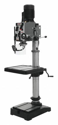 JET Floor Drill Press: Geared Head Drive, Fixed Speed, 60 RPM – 3,000 RPM, 230V AC /Three-Phase (MPN 354020). Key specifications — attr22849: 60 to 3,000 RPM; attr22858: 230V AC; attr73523: Drilling; attr22856: Geared Head; attr73570: Three-Phase; attr22850: 10 in; attr22846: 2 hp; attr22840: 3.2/3.2 A.