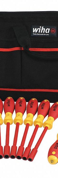 WIHA Insulated Tool Kit: Insulated, 25 Total Pcs, Tool Bag (MPN 32879). Key specifications — attr541600: (1) Long-Nose Pliers; attr541603: None; attr541599: (1) Knife; attr541604: (1) Wire Stripper; attr541515: WIHA; attr548994: (4) Specialty Screwdrivers.
