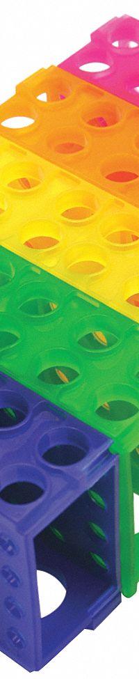 Tube Rack: 2 1/8 in Overall Wd, 3 3/4 in Overall Ht, 6 7/8 in Overall Lg, Polypropylene, Multicolor (MPN HS29022G). Key specifications — Material: Polypropylene; Mounting Location: Benchtop; Color: Multicolor; Product Type: Test Tube Rack; Total Holding Capacity: (32) 0.5 mL Tubes; Brand: HEATHROW SCIENTIFIC.