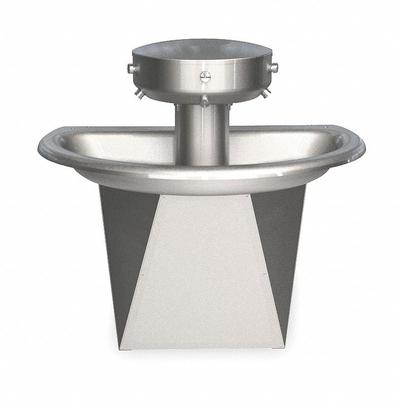 BRADLEY Wash Fountain: Silver, Stainless Steel, Semi-Circular, 36 in Overall Wd - Hand-Operated Push Button Wash Fountains