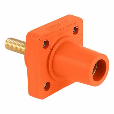 LEVITON Single Pole Receptacle: Orange, Straight Taper Nose Mating, Threaded Stud Termination - Receptacles with Threaded Stud Terminations