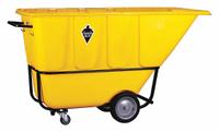 TOUGH GUY Tilt Truck: 27 cu ft, 1,250 lb, 77 in L x 33 1/4 in W x 36 in H, Yellow, Flat (MPN 21VK46). Key specifications — Color: Yellow; Brand: TOUGH GUY; Caster/Wheel Configuration: (2) Axle-Mounted.