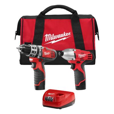 MILWAUKEE Cordless Tool Combination Kit: 2 Tools, Hammer Drill/Impact Driver, 12 V DC Volt - Milwaukee 12V Cordless Tool Combination Kits
