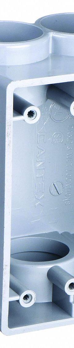 CANTEX Electrical Box: PVC, Rectangular, 1 Gangs, 1 in Hub Size, 20 cu in Capacity, Gray (MPN 5133546). Key specifications — Color: Gray; Brand: CANTEX.