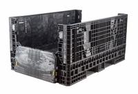 ORBIS Collapsible Bulk Container: 52.3 cu ft, 78 in x 48 in x 34 in, Lid Not Included, 4-Way Entry (MPN HDR7848-34 Blk). Key specifications — Brand: ORBIS; Stackable: Stacking Capable; Shape: Rectangular; Fork Entry: 4-Way Entry; Container Wall Type: Solid; Mobility: Stationary; Collapsible: Collapsible; Fork Pockets: Fork Pockets Included.