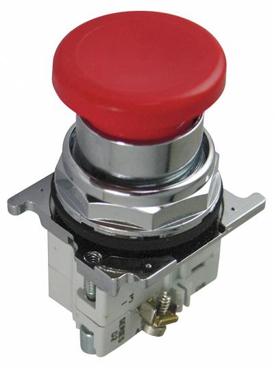 EATON Mushroom Head Push Button: Non-Illuminated, Mushroom Head Profile, Metallic - Mushroom-Head Push Buttons