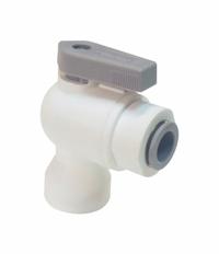 PARKER Manual Two-Way Ball Valve: 1/8 in, Polypropylene, Angle, Push x FNPT, One-Piece, Lever (MPN LFPP4VFE2). Key specifications — Brand: PARKER; Handle: Lever.