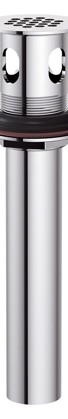 GERBER Strainer: Stainless Steel, Chrome, 8 1/2 in Overall Ht, 1 1/4 in Overall Dia, Threaded (MPN DA505084). Key specifications — Product Type: Drain Assembly; Brand: GERBER; Finish: Chrome; Material: Stainless Steel; Includes Overflow: Yes; Includes: Maximum Deck Thickness 2".