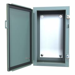 HAMMOND Electrical Enclosure: Steel, 20 in x 12 in x 8 in, NEMA 12/13, w/Panel, Solid Cover, Hinged (MPN 1418CA8). Key specifications — Brand: HAMMOND; Closure Method: Clamps; Knockouts: Not Included.
