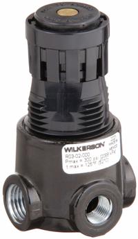 WILKERSON Compressed Air Regulator: Zinc, 1/4 in NPT, 15 scfm, 2 psi to 125 psi, Knob, R03 Series (MPN R03-02-000). Key specifications — attr111664: No; attr111400: R03; attr111627: WILKERSON.