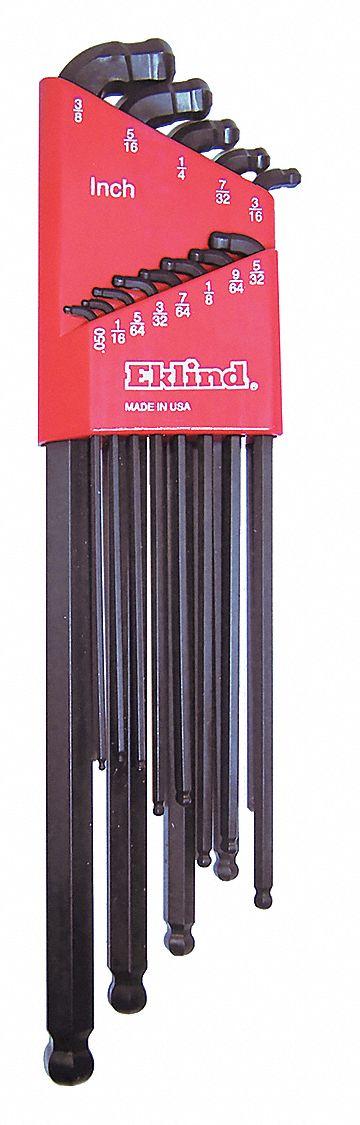 EKLIND Hex Key Set: 11 - 15 Pieces, Ball-Hex-L Extra Long, L, SAE, Double Ball End - L-Shaped Hex Key Sets