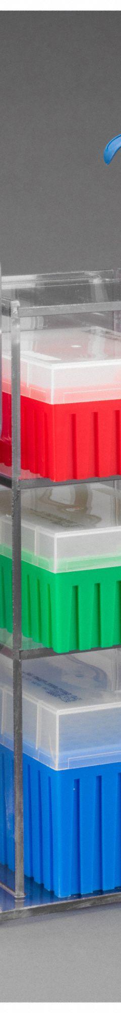 Lab Bench Vertical Organizer: 6 3/4 in Overall Wd, 12 1/4 in Overall Ht, PETG, Clear, 3 Compartments (MPN 3VTORG-PIPTRBRK-BRK). Key specifications — Material: PETG; Mounting Location: Benchtop; Color: Clear; Product Type: Lab Organizer; Total Holding Capacity: Pipette Tips; Brand: POLTEX.