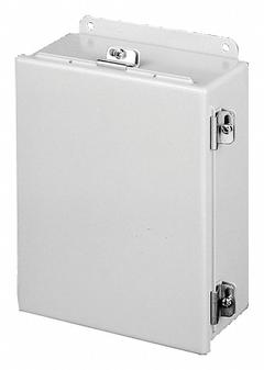 HOFFMAN Enclosure: Steel, 12 in x 12 in x 6 in, NEMA 12/13/4, Solid Cover, Hinged (MPN A1212CHNF). Key specifications — Closure Method: Clamps; Brand: HOFFMAN; Knockouts: Not Included.