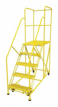 COTTERMAN Work Platform: 4.2 ft Platform Ht - Max, 24 in x 60 in, Steel, 800 lb Load Capacity (MPN 5WP2460RA3B4B8AC2P6). Key specifications — Folding: Not Foldable; Mobility: Rolling; Components Included: Rubber Foot Pads; Use Location: Indoor; Brand: COTTERMAN; Color: Yellow; Height Adjustability: Fixed Height; Includes Handrails: Handrails Included.
