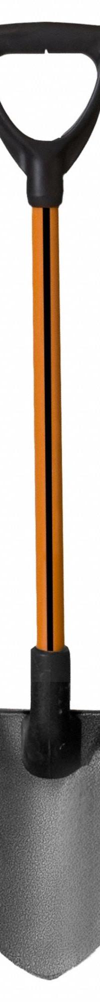 NUPLA Round Point Non-Conductive Shovel: Steel Blade, 14 ga, D-Grip Handle Type, Fiberglass Handle (MPN 6894317). Key specifications — Blade Color: Black; Handle Color: Black; Blade Material: Steel.
