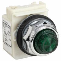 SCHNEIDER ELECTRIC Pilot Light: 30 mm Panel Mounting Size, Green, LED, 9001K Series (MPN 9001KP38LGG31). Key specifications — Series: 9001K; Brand: SCHNEIDER; Includes Push-To-Test: No Push-To-Test Included.
