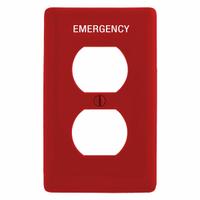 HUBBELL Wall Plate: Duplex Outlet, 1 Gang, Red, Midsize Size (MPN PJ8RMEV). Key specifications — Brand: HUBBELL; Material: Nylon.