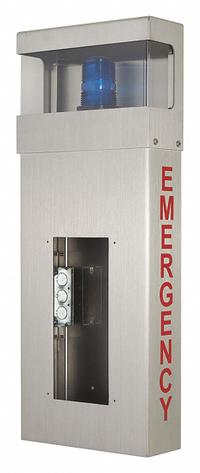 AIPHONE Emergency Phone Tower Box: Hooded LIght, Gray, Emergency, WB-HE, Stainless Steel, Wall. Key specifications — Color: Gray; Brand: AIPHONE; Manufacturer Part Number: WB-HE; Features: Meets ADA Requirements for Signage and Call Button Mounting Height; Includes: Hooded LIght; Material: Stainless Steel; Product Type: Emergency Telephone Towers; Mounting Location: Wall.