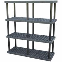 STRUCTURAL PLASTICS Plastic Shelving: 66 in x 24 in, 75 in Overall Ht, 4 Shelves (MPN S6624X4). Key specifications — Resistance Properties: Corrosion-Resistant; Frame Material: Plastic; Shelving Material: High Density Polyethylene; Brand: STRUCTURAL PLASTICS.