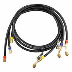 TESTO Hose Set: 5 ft Lg, 45° Angle, Black/Blue/Red/Yellow, Rubber, 3 Hoses, Ball Valve (MPN 0554 2115). Key specifications — Brand: TESTO; Includes Valve: Yes.