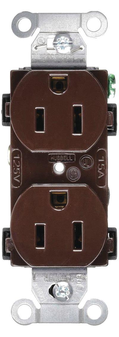 HUBBELL Receptacle: Duplex, 5-15, Brown, 125V AC, 15 A, 2 Pole / 3 Wire - General Purpose Receptacles