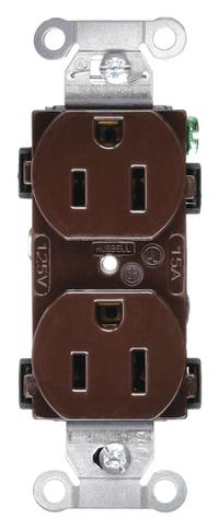 HUBBELL Receptacle: Duplex, 5-15, Brown, 125V AC, 15 A, 2 Pole / 3 Wire (MPN BR15)