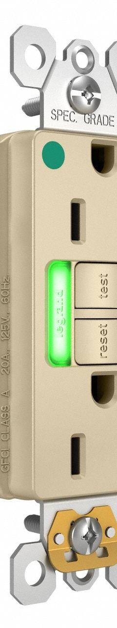 LEGRAND GFCI: Hospital Grade, Duplex, 5-20R, Ivory, GFCI, 125V AC, 20 A, 2 Pole / 3 Wire (MPN 2097HGTRPII)
