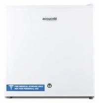 ACCUCOLD Freezer: Tabletop, 1.4 cu ft, -20°C to -10°C, Manual Defrost Method, 17 5/8 in Overall Dp (MPN FS24L). Key specifications — Defrost Method: Manual; Brand: ACCUCOLD; Door Hinge: Right.