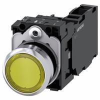 SIEMENS Illuminated Push Button: Illuminated, Flush Profile, Non-Metallic, 22 mm, 1NO/1NC (MPN 3SU1153-0AB30-1FA0). Key specifications — Brand: SIEMENS; Action: Momentary; Series: 3SU; Push Button Material Type: Non-Metallic.