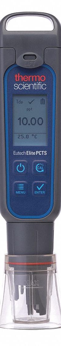 THERMO SCIENTIFIC Pocket Multiparameter Meter: Conductivity/pH/Salinity/Temp/Total Dissolved Solids (MPN ELITEPCTS). Key specifications — Test Parameters: Temperature; Manufacturer Part Number: ELITEPCTS; Configured Test Parameters: Temperature; Measurement Components Included: Meter; Other Accessories Included: Soft Carry Case; Reagents and Solutions Included: Reagents Sold Separately.