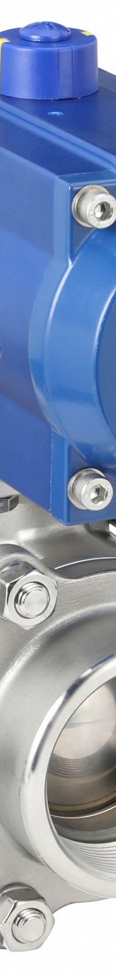 DYNAQUIP CONTROLS Pneumatically Actuated Two-Way Ball Valve: 3 in, Stainless Steel, FNPT x FNPT (MPN P3S2AAJDA105A). Key specifications — Brand: DYNAQUIP CONTROLS; Pilot Solenoid Voltage: 115V AC.